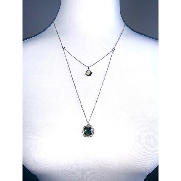 Ann Taylor LOFT Silver Smoky Quartz Crystal Double Pendant Necklace - Picture 6 of 6